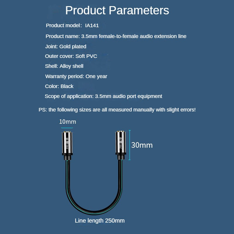 IA141 3.5mm Alloy Female-to-female Audio Extension Cable