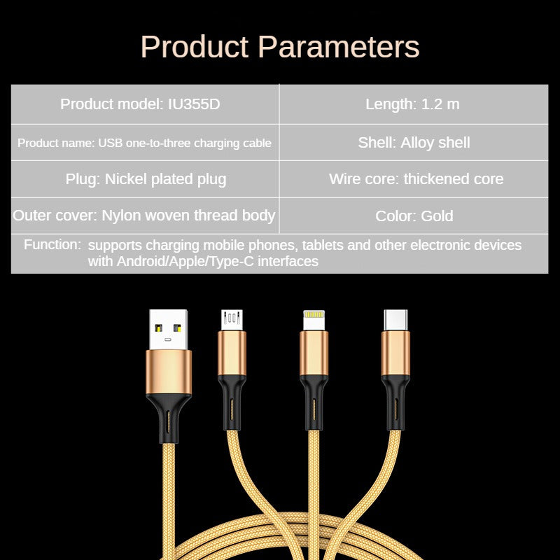 IU355D Alloy 1 in 3 Data Cable (Gold)