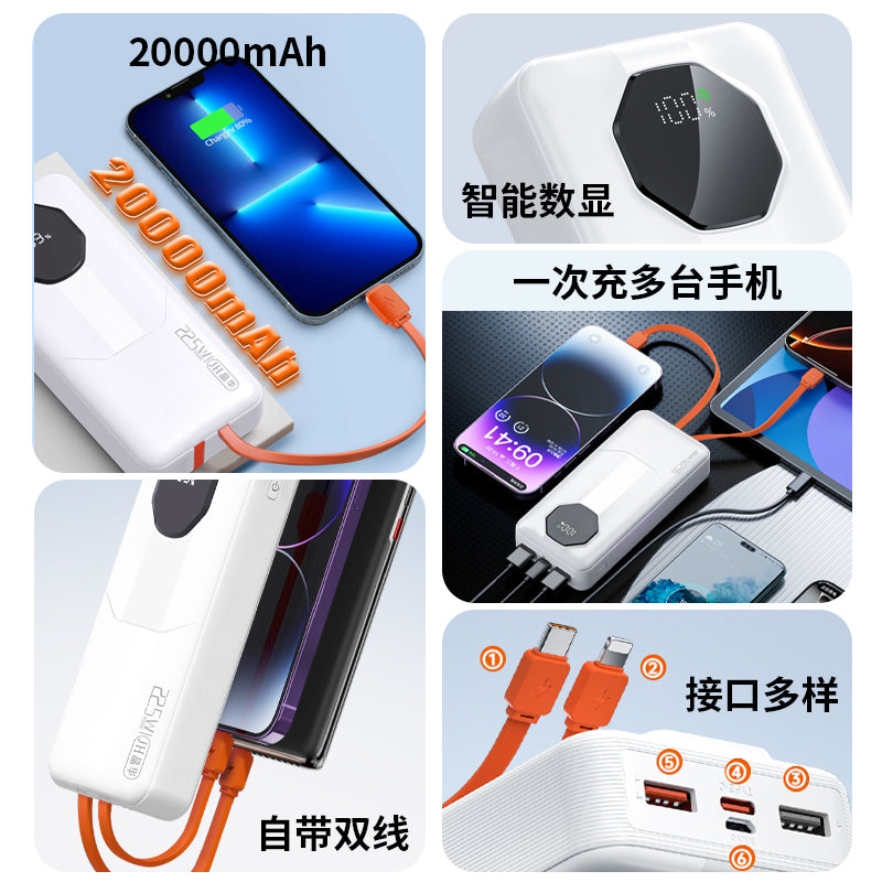 M520 comes with a digital display fast-charging portable power bank with a capacity of 20000mAh