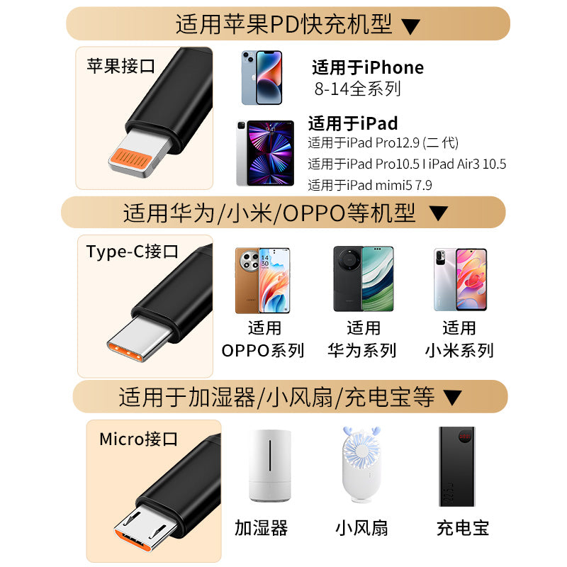 IM262D Three-in-One Fast Charging Data Cable 1.2 meters